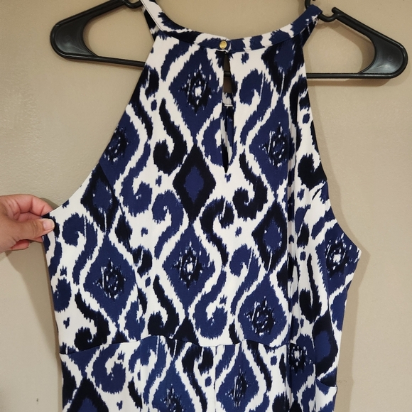 Michael Kors Maxi Dress Size Medium Navy Blue And White Print - Picture 5 of 6